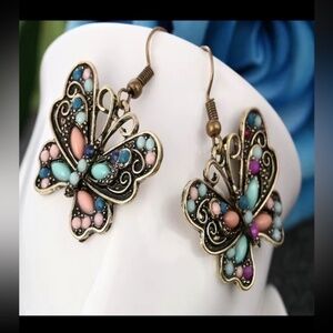 Colorful Gold Edge Butterfly Dangle Earrings